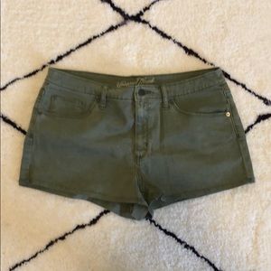 Olive green denim shorts